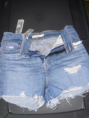 Light Blue Distressed Jean Shorts with Frayed Hem